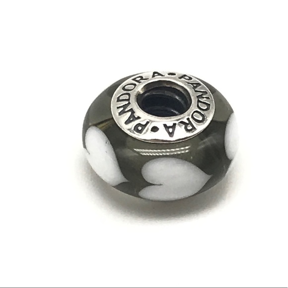 Pandora Gray Hearts Murano Glass Bead Charm - Picture 1 of 3